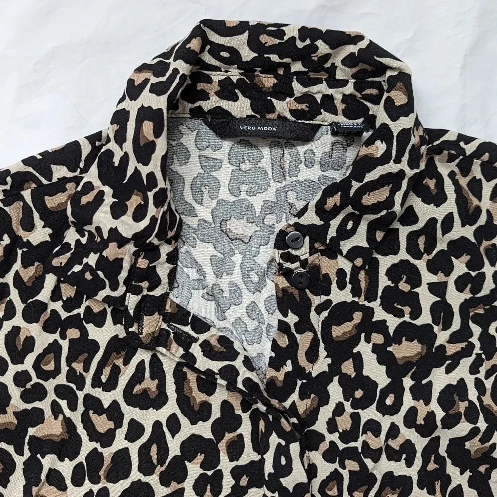 Vero Moda Simply Easy Shirt Tie Dress Animal leopard Print - Size XS - Picture 6 of 9